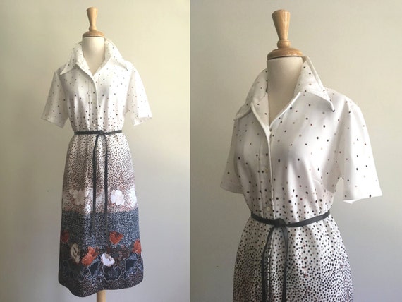 Vintage Shirtwaist Dress - 70s shift - polka dot … - image 1