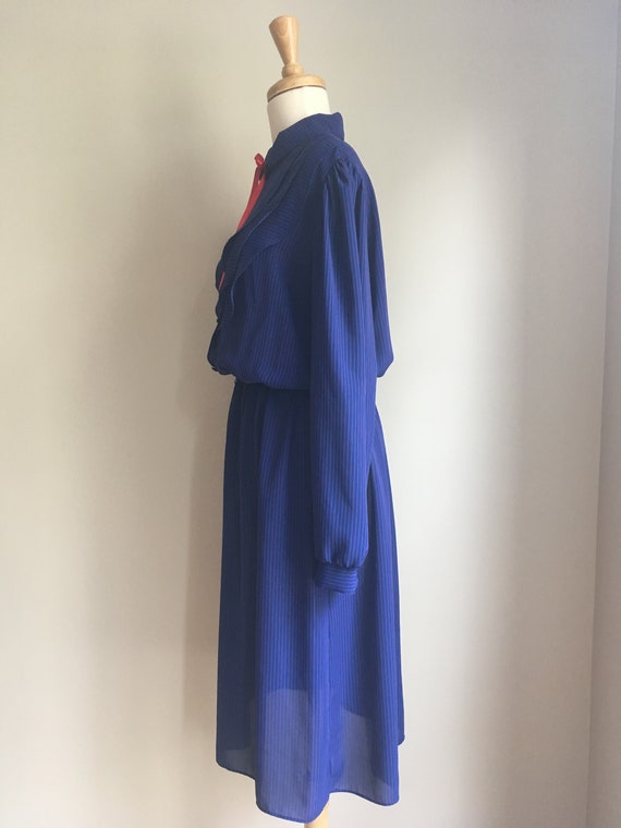 Vintage 80s Blue Blouson Pussybow Secretary Dress… - image 7