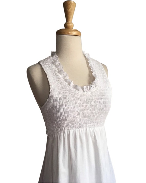 Vintage Hippie White Cotton Dress - 70s maxi - sm… - image 3