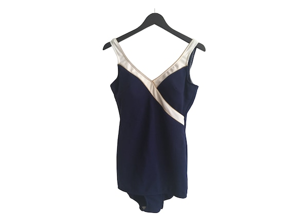 Vintage One Piece Navy Swimsuit - maillot - 70s s… - image 1