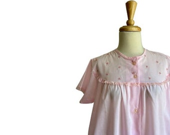 Vintage Katz Pink Cotton Front Button Nightgown - house coat - M L