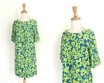 Vintage 60s Shift Dress - green floral sundress - Alexa From Sunny California - mod - Small - Medium