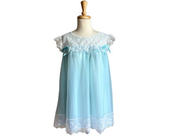 Vintage Sky Blue Babydoll Nightgown - Gotham - bridal trousseau - lingerie set - S M