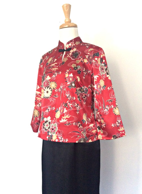 Vintage Cheongsam Dress - qipao - red and black s… - image 4