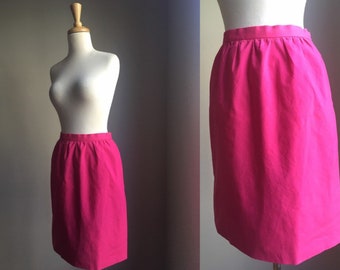 Vintage Pink Cotton Skirt - above the knee - secretary skirts - Medium