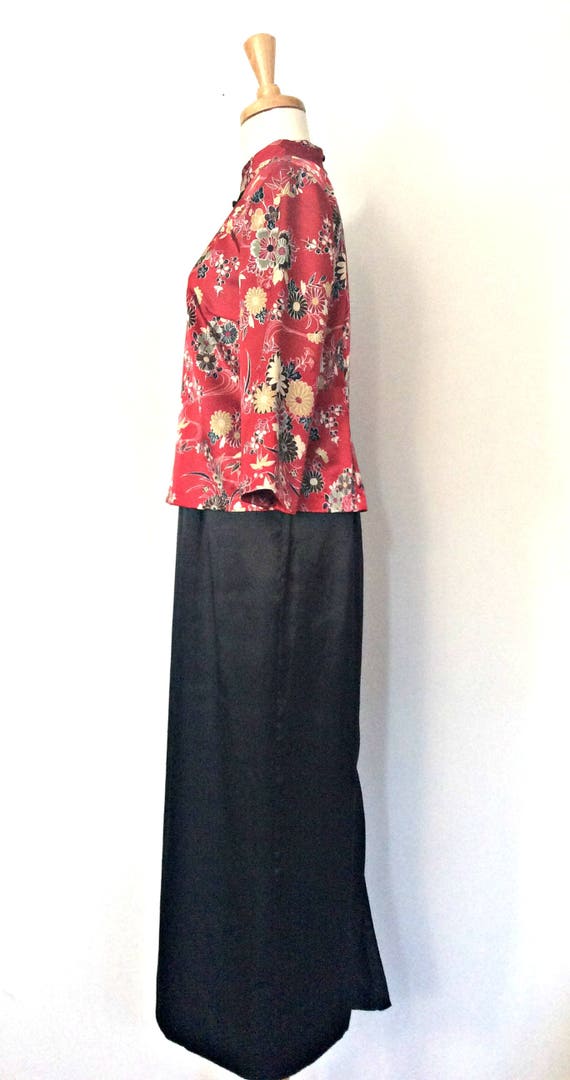 Vintage Cheongsam Dress - qipao - red and black s… - image 6