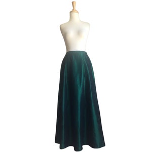 Vintage Green Satin Maxi Skirt - high waisted - aline - long formal skirt - S M