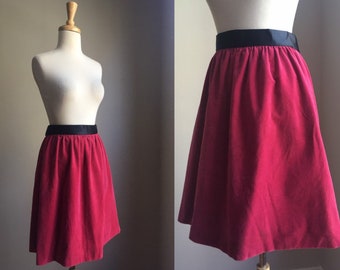 Vintage 50s Style Velour Skirt - knee length - a line - belted - Medium