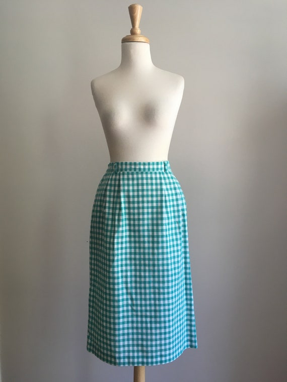 Vintage Green & White Plaid Skirt - below the kne… - image 1