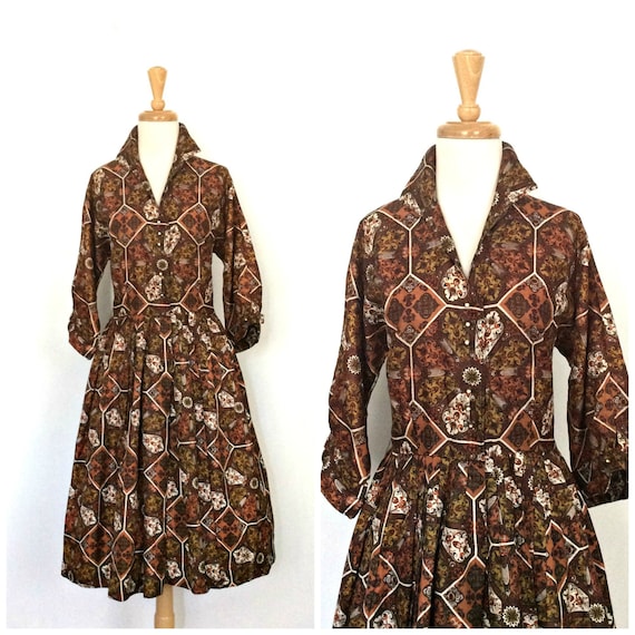 Vintage 50s Dress - fit and flare - swing dress -