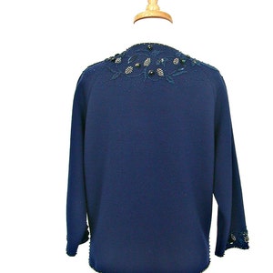 Vintage Blue Beaded Sweater evening jacket sequin cardigan M L image 5