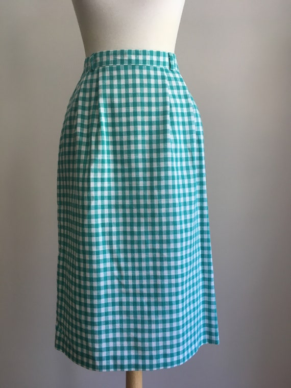 Vintage Green & White Plaid Skirt - below the kne… - image 3