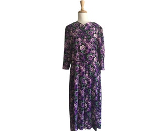 Vintage 80s Floral Dress - cottage core - Pellini - below knee - XL