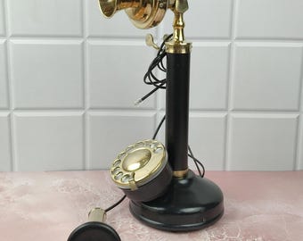 Vintage Rotary Telephone | Antique Brass Retro Phone | Victorian Desk Telephone Decor | Old Fashioned Landline Phone | Nautical Office Gift