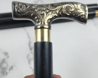 Vintage Silber Griff Gehstock, schwarzer Gehstock aus Holz, Gentleman Stock im antiken Stil, Luxusgeschenk für Männer, dekorativer Gehstock