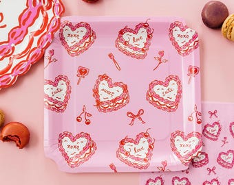 Pink Heart Party Plates | Valentine's Day Decorations, Birthday (8 ct, 9 inch)