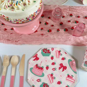 Strawberry Birthday Party Supplies: Gingham Plates, Cups, Napkins - Mini Pack
