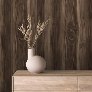 Dark Wood Peel and Stick Wallpaper | Walnut Grain Removable Wall Graphics | Rustic Wood Wall Decor for Bedroom, Office or Living Room
