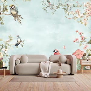 Bird and Blossom Wallpaper: Elegant Peel and Stick Wall Mural