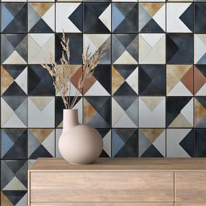 Geometric Tile Peel and Stick Wallpaper | Colourful Tile Design | Bold Pattern Removable Wall Covering | Retro Accent Wall Decor