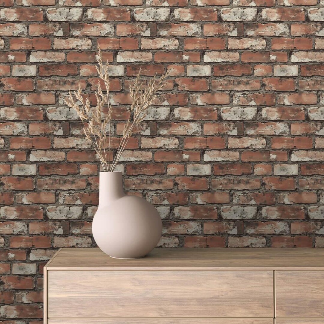 Red Brick Peel and Stick Wallpaper: Rustic Industrial Loft Wall Decor ...