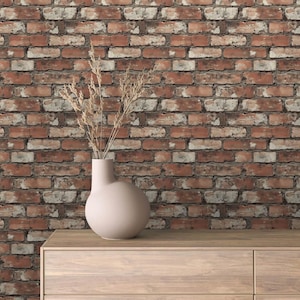 Red Brick Peel and Stick Wallpaper: Rustic Industrial Loft Wall Decor