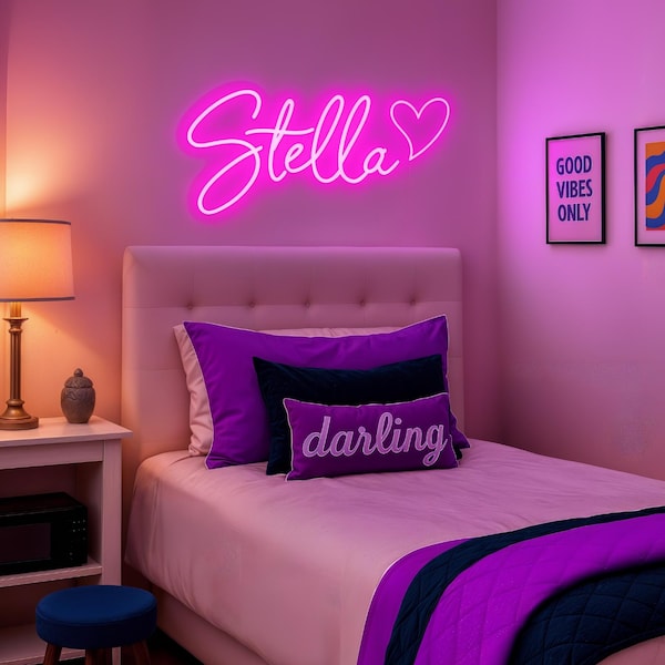 Heart Neon Sign for Bedroom Decor,  Neon Sign For Girls, Custom Neon Sign, Kids Name Neon Sign, Neon Sign Home Decor, Nursery Neon Sign