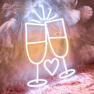Champagne Glass Neon Sign, Home Bar Led Sign, Bar Wall Decoration, Custom Sign, Gifts for Friends, Champagne Light, Cheers Neon Sign
