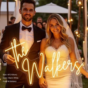 Custom Wedding Neon Sign, LED Wedding Sign with free dimmer, Battery Operated Neon Sign, Last Name Neon Sign, Bedroom Wall Decor image 2