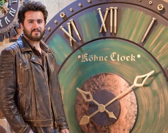 Giant Wall Clock | 57inch/145cm Green Wall clock | Roman Numeral Statement Wall Clock | Large Metal Wall Clock  wanduhr groß