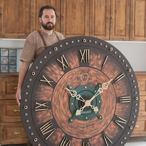 Extra stor väggklocka | wanduhr groß xxl|57 tum/145 cm väggklocka i koppar | Stor väggklocka med romerska siffror | Vardagsrum | Statement-inredning