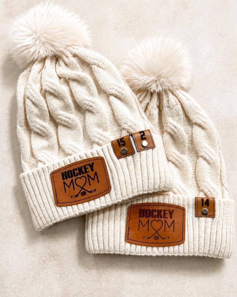 One Line Ruled Page Personalized Fleece Lined Sports Beanie, Hockey, Football, Baseball Mom ...
