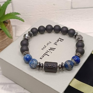 Aquarius Zodiac Bracelet, Lapis Lazuli, Onyx, Agate, Handmade Gemstone