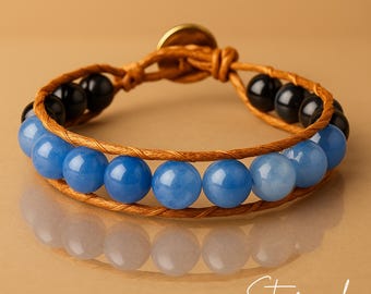 Blue Tiger Eye Chalcedony Bracelet, Protection Intuition Calm, 10mm Gemstone Beads