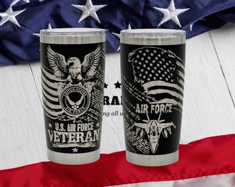 Personalized Air Force Veteran Yeti Tumbler / 20oz Custom Laser Engraved Yeti Cup Mug / Military Retirement Gift