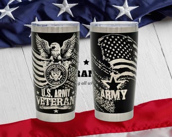 Personalized ARMY Veteran Yeti Tumbler / 20oz Custom Laser Engraved Yeti Cup Mug / Military Retirement Gift