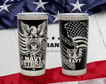 Personalized Navy Veteran Yeti Tumbler / 20oz Custom Laser Engraved Yeti Cup Mug / Military Retirement Gift