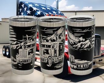 Trucker Yeti Tumbler /Personalized Laser Engraved Truck Driver American Flag Travel Coffee Cup Mug / Beer Stein / Makes A Great Gift!