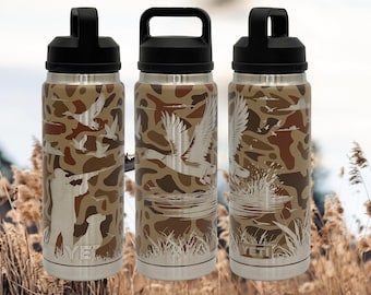 Camo Yeti Rambler Laser Engraved Duck Hunting / Limited Edition Wetlands Camo Tumbler Water Bottle/Blue Camo/Kids Yeti/Available in 12-36oz