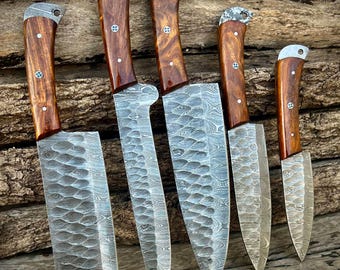 Handmade Damascus Steel Chef Knife | Rosewood Burl Handle, Forged Blade