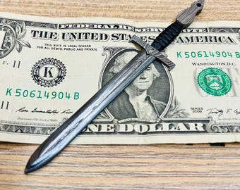 Handmade Damascus Steel Miniature King's Sword Replica: Medieval Fantasy Necklace Pendant