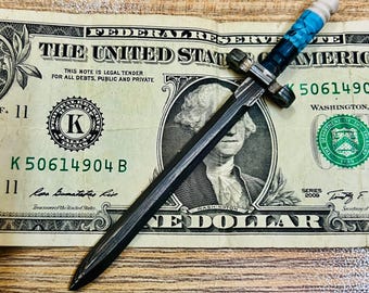 Handmade Damascus Steel Miniature King's Sword Replica: Medieval Fantasy Pendant