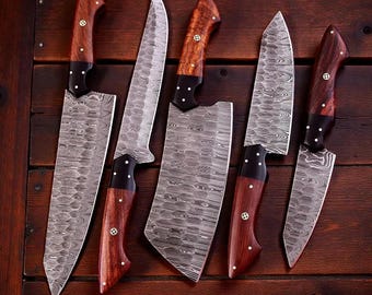 Handmade Damascus Steel Chef Knife | Rosewood Burl Handle, Forged Cooking Tool