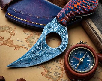 Handmade Damascus Steel Hunting Knife: Pakka Wood Handle, 7-inch