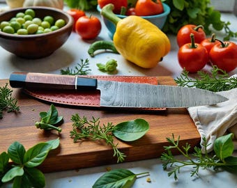 Handmade Damascus Steel Chef Knife | 15" Gyuto, Burl Oak Handle