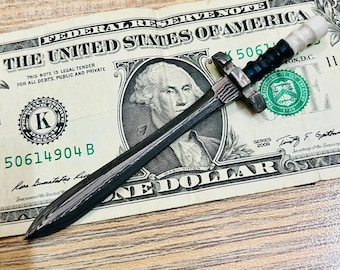 Handmade Damascus Steel Miniature King's Sword Replica: Medieval Fantasy Necklace Pendant