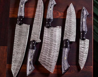 Handmade Damascus Steel Chef Knife | Custom Kitchen Knife with Pakka Wood & Oak Handle | Forged Cooking Tools | Anniversary Gift for Him/Her