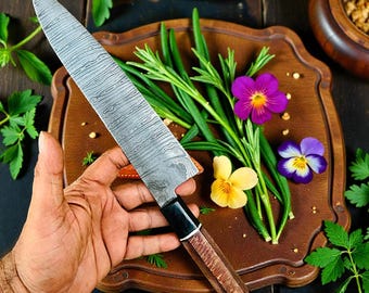 Handmade Damascus Steel Chef Knife | 15" Gyuto, Burl Oak Handle