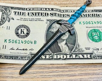 Handmade Damascus Steel Miniature King's Sword Replica: Medieval Fantasy Pendant