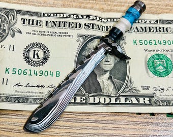 Handmade Damascus Steel Miniature King's Sword Replica: Medieval Fantasy Pendant